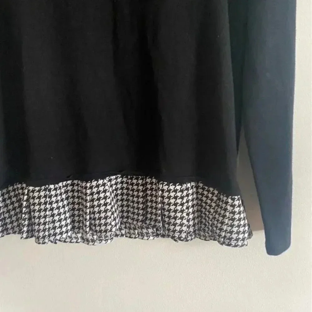 J Crew Black Top with Gingham Ruffle